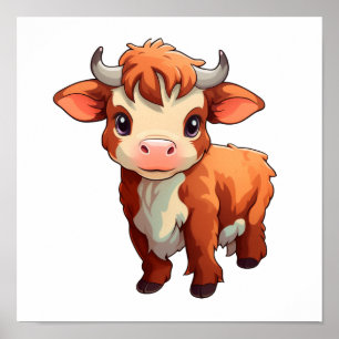 Póster Ilustración de vaca de dibujos animados