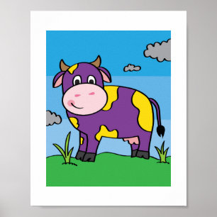 Póster Ilustracion de vaca dulce  niños granja Poster de 
