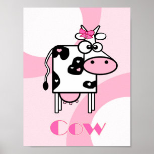 Póster ilustracion de vaca personalizado con corazones y