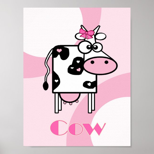 Póster ilustracion de vaca personalizado con corazones y  (Frente)
