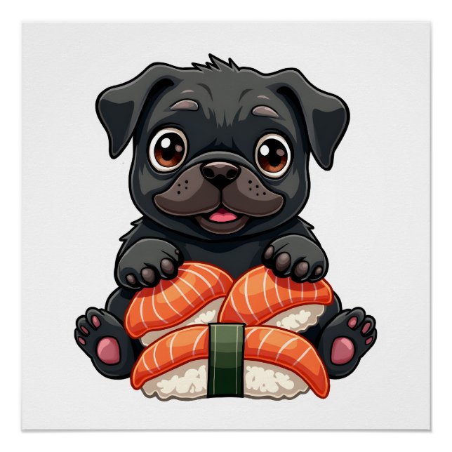 Póster Ilustración de vector de dibujos animados de sushi (Anverso)