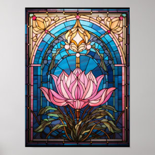 Póster Ilustración de ventana de vidrio tintado de loto d