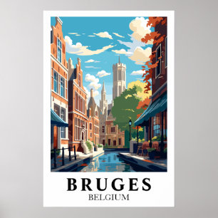 Póster Ilustración de viaje a Brujas Bélgica