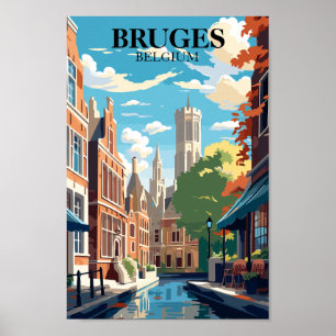 Póster Ilustración de viaje a Brujas Bélgica