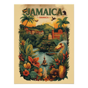 Póster Ilustración de viaje a Jamaica de estilo vintage