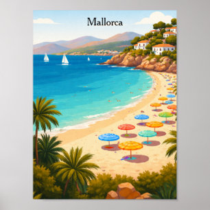Póster Ilustración de viaje a Mallorca vintage playa Espa
