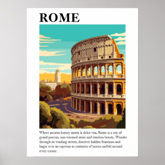Póster Ilustración de viaje al Coliseo de Roma Retro Ital