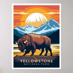 Póster Ilustración de viaje al Parque Nacional Yellowston
