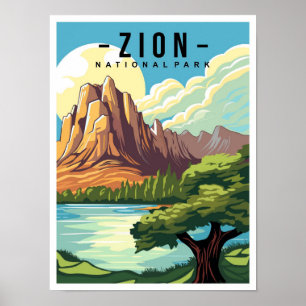Póster Ilustración de viaje al Parque Nacional Zion Utah