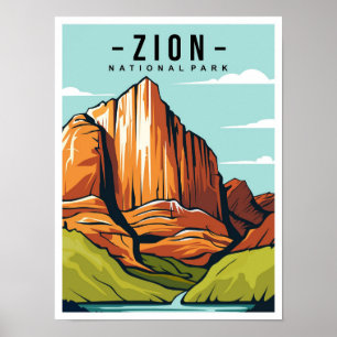 Póster Ilustración de viaje al Parque Nacional Zion Utah