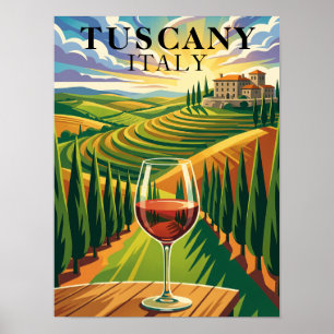 Póster Ilustración de viaje al viñedo de Toscana Italia a