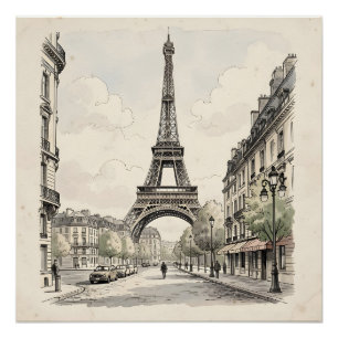 Póster Ilustración de viaje antigua de París