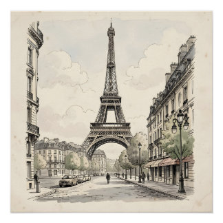 Póster Ilustración de viaje antigua y vintage de París