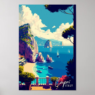 Póster Ilustracion de viaje Art Vintage de Capri Italia