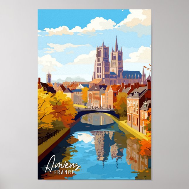Póster Ilustracion de viaje artístico Amiens France (Frente)