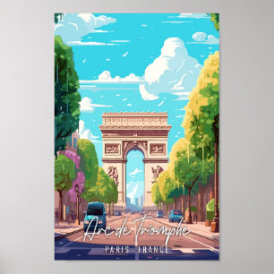 Póster Ilustracion de viaje artístico Arc de Triomphe