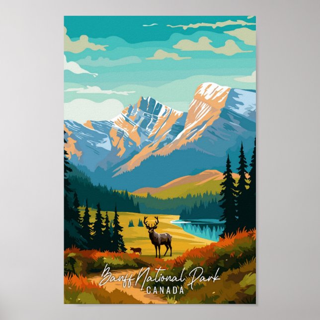 Póster Ilustracion de viaje artístico Banff Canada (Frente)