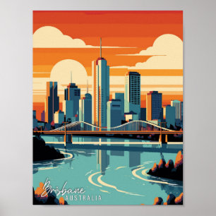 Póster Ilustracion de viaje artístico Brisbane Australia