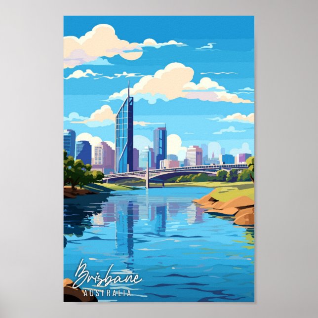 Póster Ilustracion de viaje artístico Brisbane Australia (Frente)