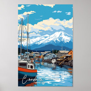 Póster Ilustracion de viaje artístico Cordova Alaska