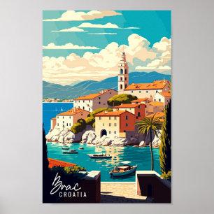 Póster Ilustracion de viaje artístico de Brac Croatia