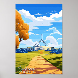 Póster Ilustracion de viaje artístico de Canberra Austral