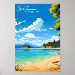 Póster Ilustracion de viaje de Abel Tasman en Nueva Zelan