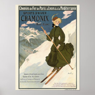Póster Ilustración de viaje de esquí vintage Chamonix