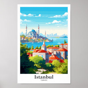 Póster Ilustracion de viaje de Estambul Turquía