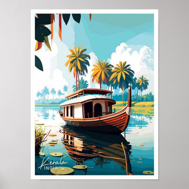 Póster Ilustracion de viaje de Kerala India (Frente)