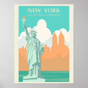 Póster Ilustración de viaje de la dama Liberty de Nueva Y