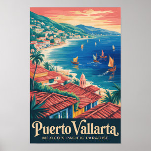 Póster Ilustración de viaje de la playa de Puerto Vallart