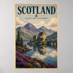 Póster Ilustración de viaje de las Highlands escocesas de