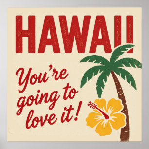 Póster Ilustración de viaje de las Islas Hawaianas Retro