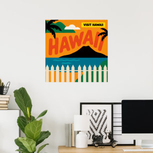 Póster Ilustración de viaje de las Islas Hawaianas Retro