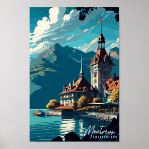 Póster Ilustracion de viaje de Montreux Suiza