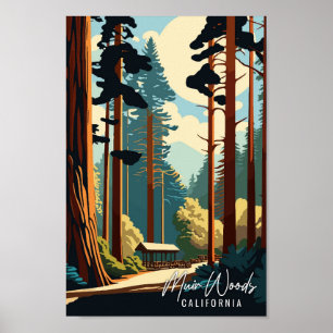 Póster Ilustracion de viaje de muir Woods California vint
