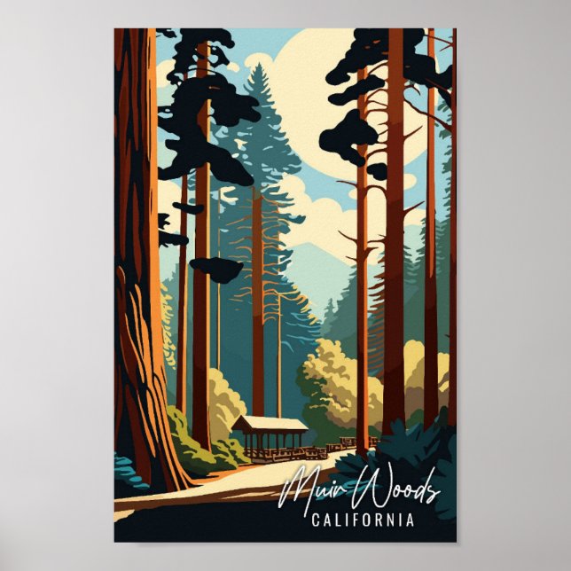 Póster Ilustracion de viaje de muir Woods California vint (Frente)