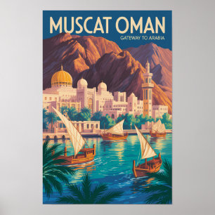Póster Ilustración de viaje de Muscat Omán Vintage