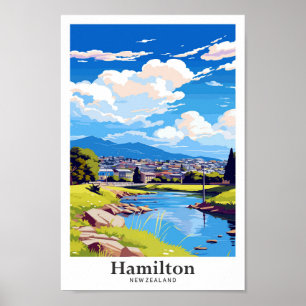 Póster Ilustracion de Viaje de Nueva Zelanda de Hamilton