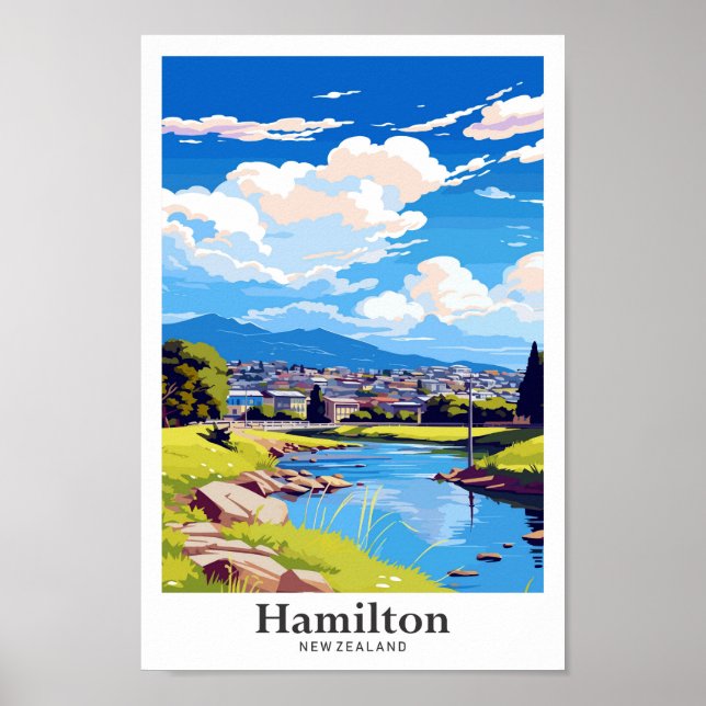 Póster Ilustracion de Viaje de Nueva Zelanda de Hamilton (Frente)