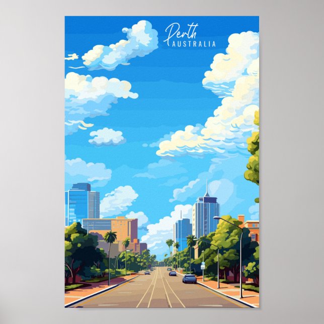 Póster Ilustracion de viaje de Perth Australia (Frente)