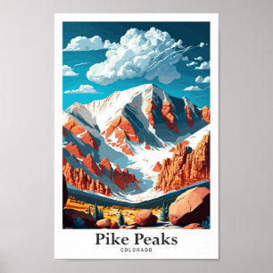 Póster Ilustracion de Viaje de Pike Peaks Colorado