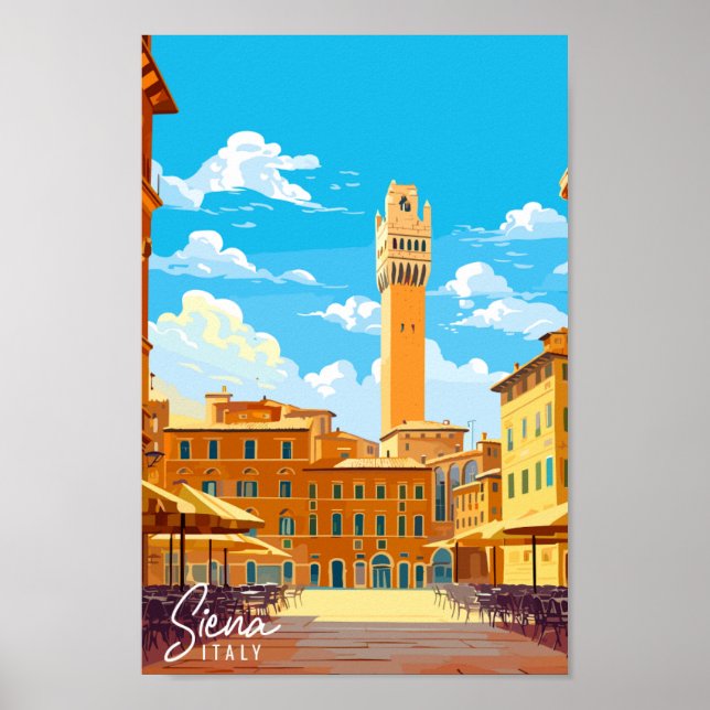 Póster Ilustracion de viaje de Siena Italia vintage (Frente)