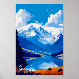 Póster Ilustracion de viaje de Snowdon Gales
