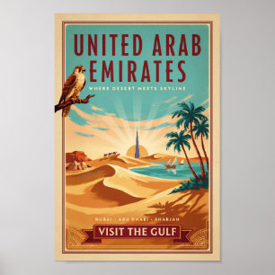 Póster Ilustración de viaje del desierto de halcón de Dub