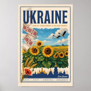 Póster Ilustración de viaje del domo dorado del girasol d