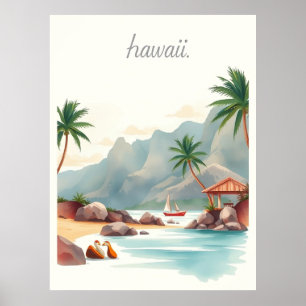 Póster Ilustración de viaje en acuarela de Hawái antigua