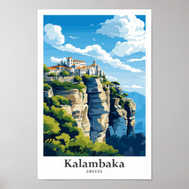 Póster Ilustracion de viaje Kalambaka Grecia