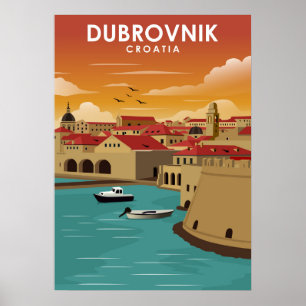 Póster Ilustracion de viaje mínimo de Dubrovnik Croacia